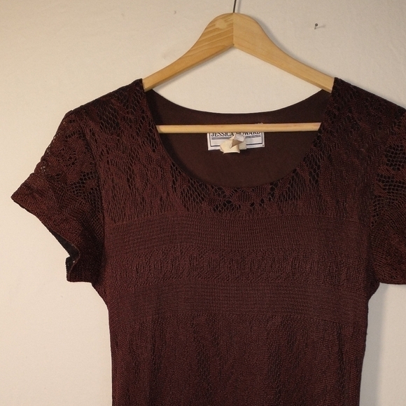 Jessica Howard Vintage 90's Retro Pencil Dress Cap Sleeve Dark Brown Fairy - Picture 5 of 8